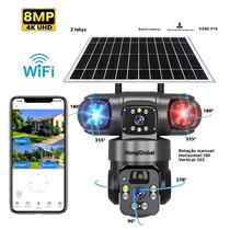 Câmera PTZ Solar 4K WiFi Externa HongGlobal 8MP Lente Dupla V380 pro Vigilância