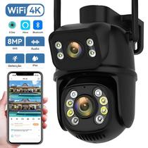 Câmera PTZ WiFi 4K 8MP Com Lente Dupla, IP66 À Prova d'Água, Visão Noturna, Detecção Humana E Áudio