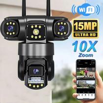 Câmera PTZ WiFi De 15MP Com 3 Lentes E Zoom 10X Visão Noturna IP CCTV Vigilância Por Vídeo