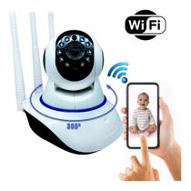 Câmera Segurança Babá Eletrônica Wi-fi Ip Rj45 Visão Noturna 3 Antenas Full Hd 1080p Alarme Homologada Anatel