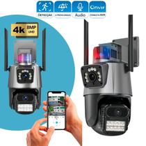 Camêra Segurança Lente Dupla 4k Sirene Policial Visão Noturna Sensor Movimento Residencial Comercial