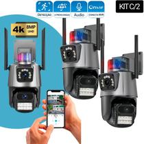 Camêra Segurança Lente Dupla 4k Sirene Policial Visão Noturna Sensor Movimento Residencial Comercial