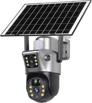 Câmera Segurança Solar 4G Sem Fio WiFi Externa Lente Dupla PTZ Visão Noturna Colorida Áudio Bidirecional Monitoramento Remoto Via 4G