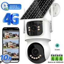 Câmera Solar 4G Zoom 10X Gravação 24H Ao Ar Livre Painel 9W Bateria 10000mAh iCSee