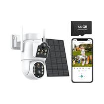 Câmera Solar 4K Externa 8MP Com Lente Dupla, Vigilância Wi-Fi, Detecção Humana PIR, 365 Dias Em Modo