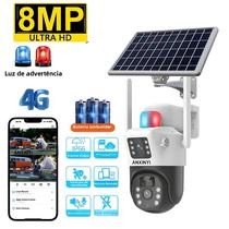 Câmera Solar 4K WiFi 4G PIR Detecção De Movimento V380 8MP Tela Dupla HD Visão Noturna Externa À