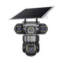 Câmera Solar Externa V380 pro 4G SIM Com Três Lentes, Detecção Humana PIR, PTZ, IP CCTV, Bateria