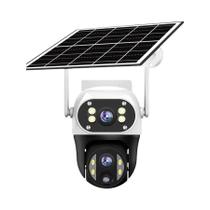 Câmera Solar IP WiFi 12MP V380 Com 3 Lentes, Detecção Humana PIR, Visão Noturna, À Prova D'água,