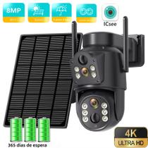Câmera Solar WiFi 4K HD Externa Lente Dupla 2K Vigilância Por Vídeo Sem Fio CCTV iCSee