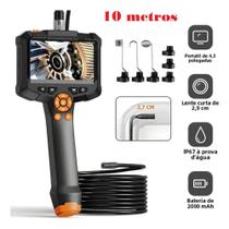Câmera Sonda Endoscópica com Luz de 10 metros, Monitor 4.3 Polegadas HD 1080p, 8 Luzes LED Ajustáveis, IP67