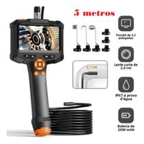 Câmera Sonda Endoscópica com Luz de 5 metros, Monitor 4.3 Polegadas HD 1080p, 8 Luzes LED Ajustáveis, IP67