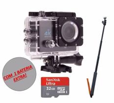Câmera Sports + Suporte Carro + Bateria+bastão+memória 32gb