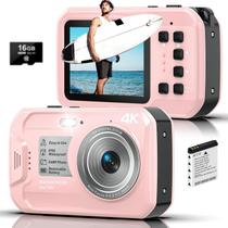 Câmera subaquática Yifecial 4K 64MP à prova dágua até 5 m, rosa Câmera subaquática Yifecial 4K 64MP à prova dágua até 5 m, rosa