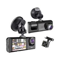 Câmera Veicular 1080P Com 3 Lentes, Visão Noturna IR, Gravação Em Loop, Tela IPS De 2 Polegadas,