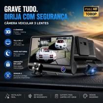 Câmera Veicular 3 Lentes Full HD 1080P Para Táxi Uber Carro De Passeio Segurança Entrega Rápida Câmera Veicular 3 Lentes Full HD 1080P Para Táxi Uber Carro De Passeio Segurança Entrega Rápida