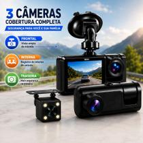 Câmera Veicular DVR 3 Câmeras WiFi Super HD 1296P Frontal Interna Traseira com Sensor Câmera Veicular DVR 3 Câmeras WiFi Super HD 1296P Frontal Interna Traseira com Sensor