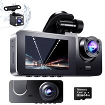 Câmera veicular Madoec 4K 170 3 canais 64 GB à prova dágua