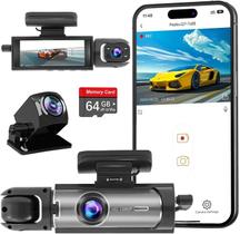 Câmera veicular Wagoyo de 3 canais 1080P com tela de 3,16" e cartão de 64 GB