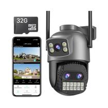 Câmera Wifi De Quatro Lentes Com Zoom 10X ABUNTU PTZ Para Exterior IP66 À Prova d'Água Visão Noturna
