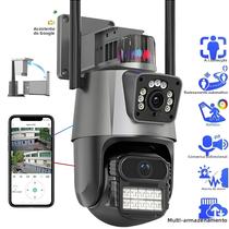 Câmera WiFi Externa 8MP Com Zoom 8X, Vídeo 4K, Vigilância Com Três Lentes, Tela Dupla, PTZ, ICsee,