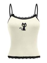 Cami Top Floerns, gato sem mangas, bordado listrado para mulheres Cami Top Floerns, gato sem mangas, bordado listrado para mulheres