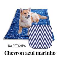 Caminha Cachorro Colchão G 100X70 Com Zíper Chevron Marinho