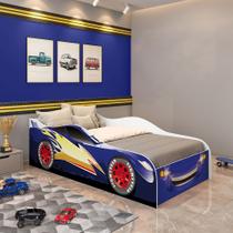 Caminha Carro Infantil Juvenil Estilo Corrida com Proteção Lateral para Quarto Menino Criança - Azul