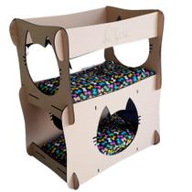 Caminha Casinha Pet Mdf Gato Dois Andares + 2 Comedouro