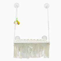 Caminha de Gato Suspensa em Macramê com Sistema de Fixação para Instalação em Janela, 45CM X 28CM