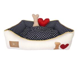 Caminha para cachorro pequeno macho - Cama pet I Love cor azul acompanha almofadas - Tamanho P