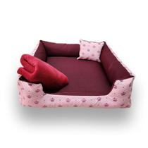 caminha pet cama pra cachorro ou gato pequeno até 5 kg + mantinha ( vinho com coroinhas )