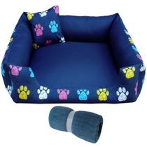 caminha pet cama pra cachorro pequeno até 5 kg + mantinha ( azul marinho )