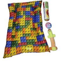 Caminha Pet Colchonete Blocos + Brinquedo Com Apito + Mantinha Soft