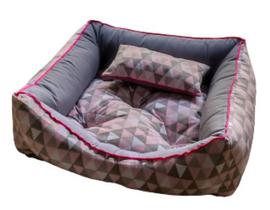 Caminha pet luxo com travesseiro e almofada dupla face, cor cinza geométrico