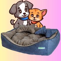 Caminha pet luxo com travesseiro e almofada dupla face, suede azul com cinza Caminha pet luxo com travesseiro e almofada dupla face, suede azul com cinza