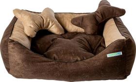 Caminha pet luxo com travesseiro e almofada dupla face, suede