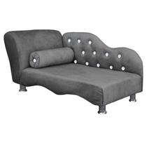 Caminha Pet Luxo Divâ Strass Tecido Linho Cinza Dinivi Decor