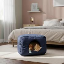 Caminha Toca Luxo Gato Cães Lavavel Suede Azul Macio Fofo -