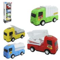 Caminhao a friccao pull back builder truck sortidos com 4 pecas na caixa - OM UTILIDADES