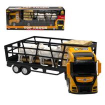 Caminhão Boiadeiro brinquedo com 4 Bois e Acessórios - Amarelo