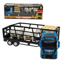 Caminhão Boiadeiro com brinquedo 4 Bois e Acessórios - Azul