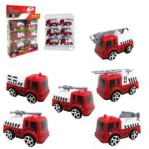 Caminhao bombeiro a friccao pull back fire protection sortidos com 6 pecas