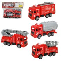 Caminhao bombeiro a friccao pull back fire rescue forces com 4 pecas