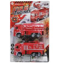 Caminhao bombeiro a friccao pull back fire truck engines com 2 pecas na cartela