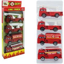Caminhao bombeiro a friccao pull back fire truck sortidos com 4 pecas