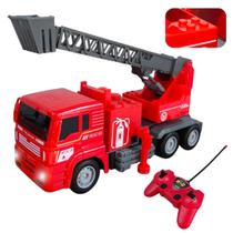 Caminhão Bombeiro com Controle Remoto 116 Luz de LED Escada Manual Encaixe para Peças Tipo LEGO