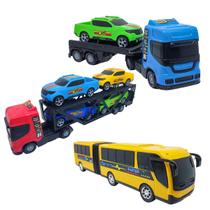 Caminhão Brinquedo Infantil Cegonha + Onibus + Reboque - Bs Toys