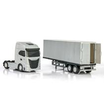 Caminhão Brinquedo Miniatura Iveco S-Way Toco Carreta Baú Cor:Prata