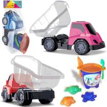 Caminhao cacamba / basculante com balde de praia + pa e acessorios tchuco 7 pecas - SAMBA TOYS Caminhao cacamba / basculante com balde de praia + pa e acessorios tchuco 7 pecas - SAMBA TOYS