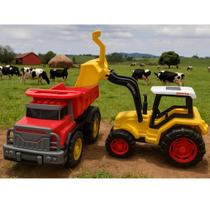 Caminhão Caçamba mais Escavadeira Brinquedo Grande Plástico Menino